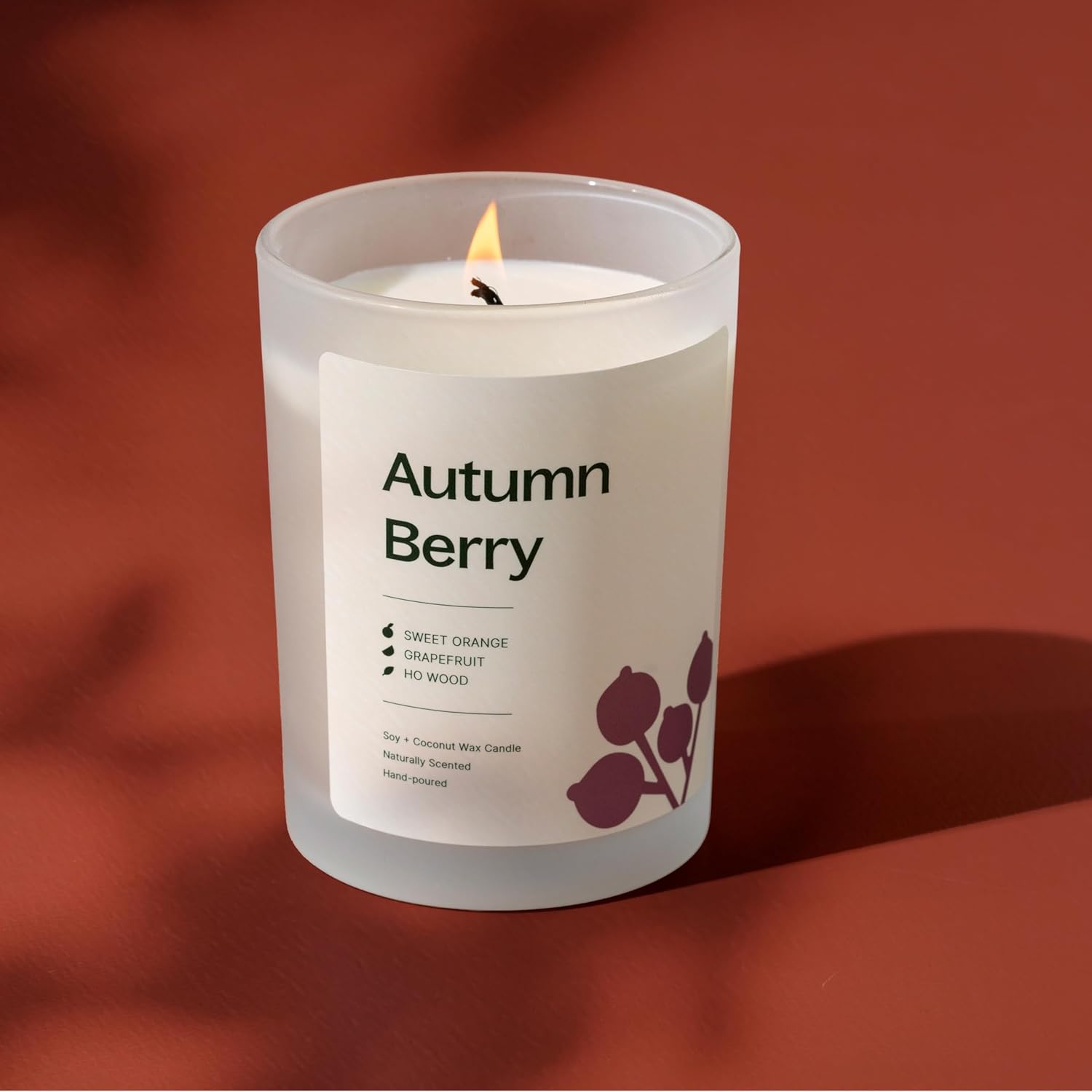 Plant Therapy Autumn Berry Naturally Scented Candle 8 oz Hand-Poured Coconut & Soy Wax Blend, Rich Berry Scent Reminiscent of Sweet Autumn Treats, Chic Frosted White Jar with Wooden Lid : Health & Household