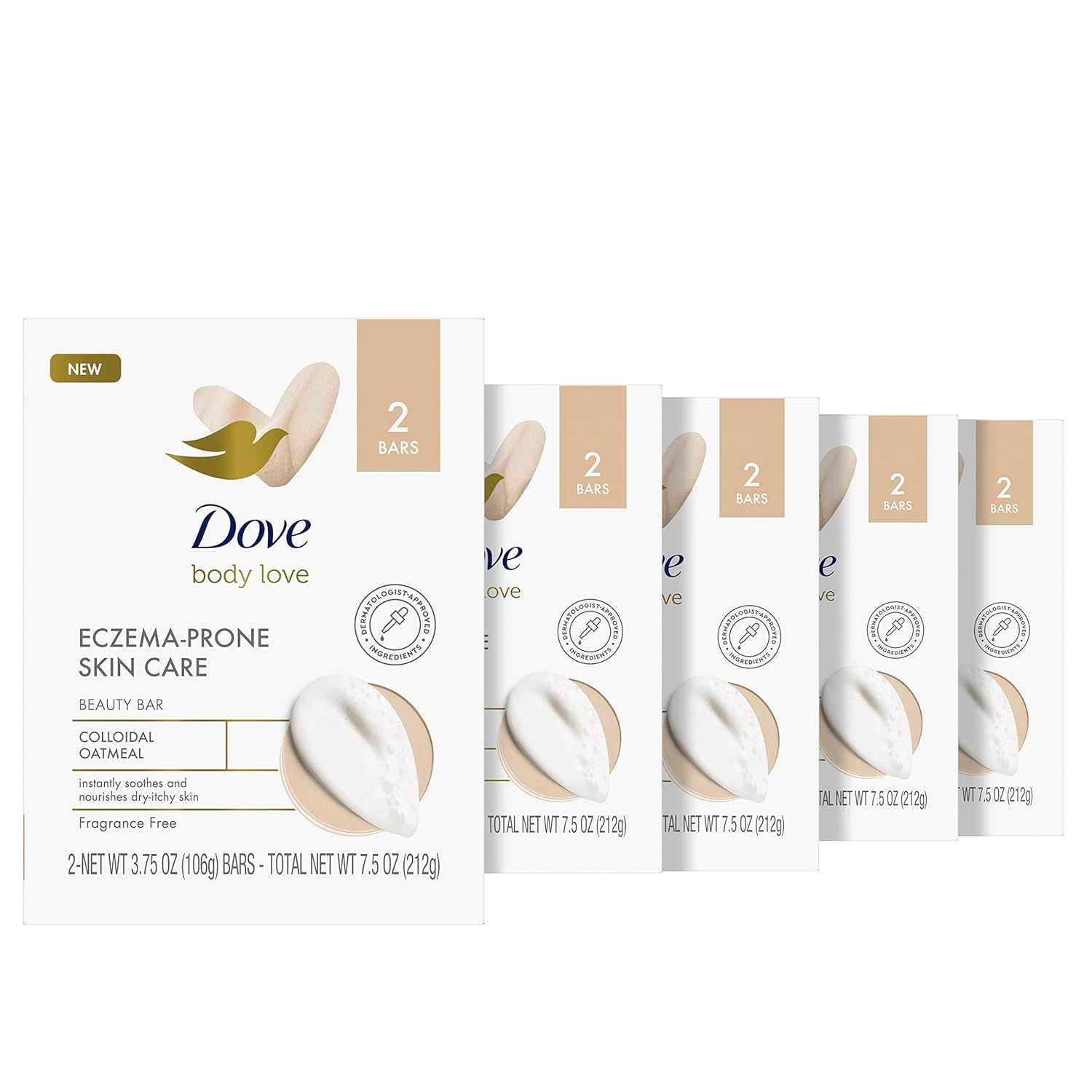 Dove Body Love Beauty Bar Soap Eczema-Prone Skin Care 10 Count Fragrance Free Instantly Soothes & Nourishes Dry-Itchy Skin Colloidal Oatmeal 7.5 Oz