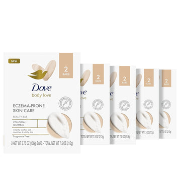 Dove Body Love Beauty Bar Soap Eczema-Prone Skin Care 10 Count Fragrance Free Instantly Soothes & Nourishes Dry-Itchy Skin Colloidal Oatmeal 7.5 Oz