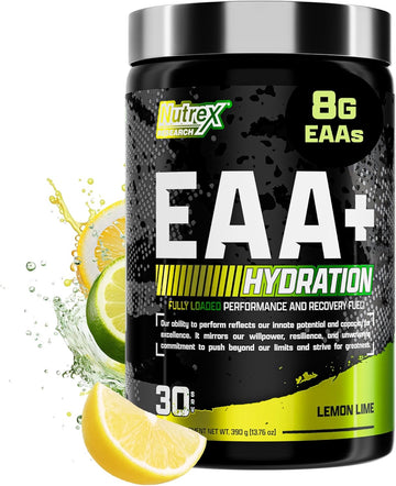 Nutrex Research Eaa Hydration | Eaas + Bcaa Powder | Muscle Recovery, Strength, Muscle Building, Endurance | 8G Essential Amino Acids + Electrolytes | (Packaging My Vary) 30 Servings (Lemon Lime)