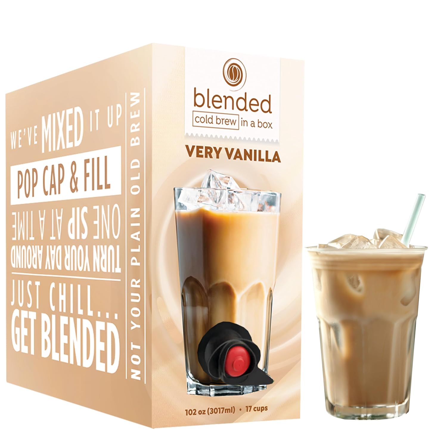 Blended Cold Brew In A Box, Iced Cold Brew Coffee Dispensed From A Box, Premixed Vanilla Flavor Cold Brew, Ready To Drink Iced Coffee (17 Servings)