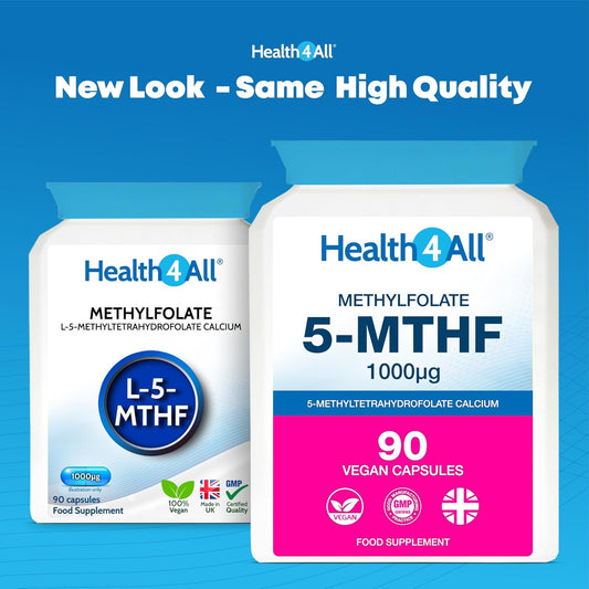 Health4All 5-Mthf Methylfolate 1000Mcg 90 Capsules 3 Months Supply, Active Form Of Folic Acid (Vitamin B9), Prenatal Folate With Magnesium For Optimal Absorption, Overcomes Mthfr | Made In Uk