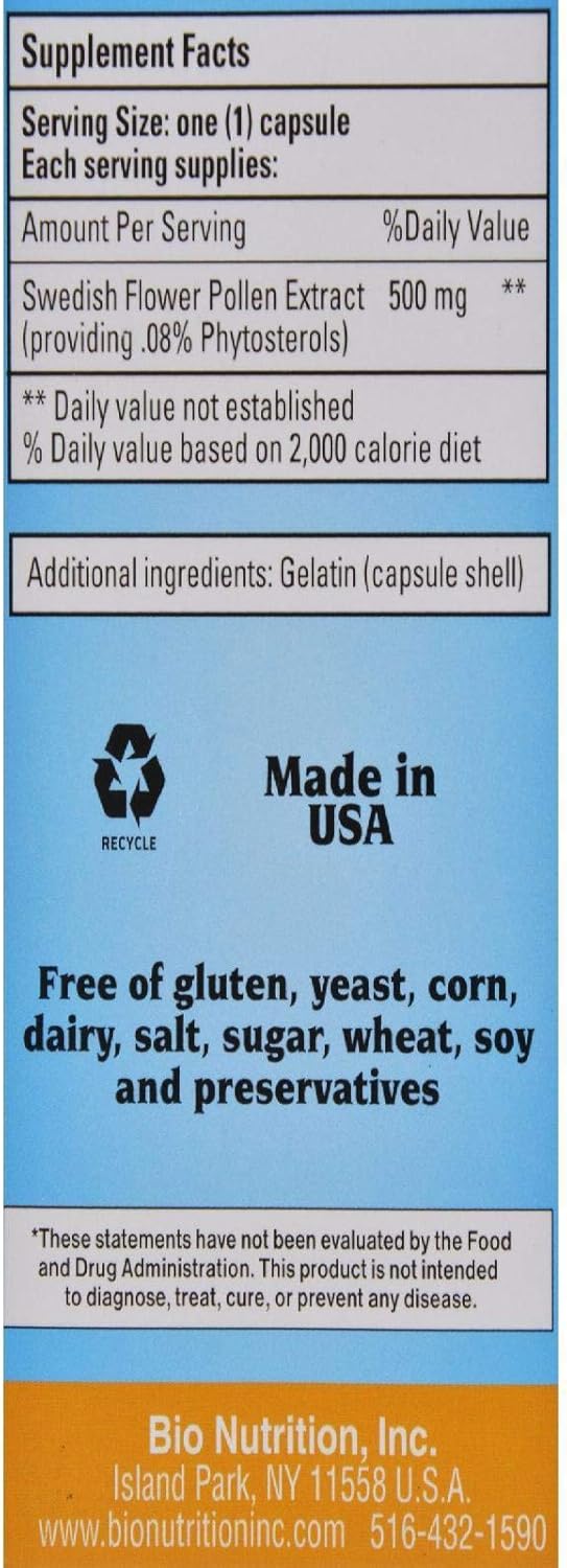 Bio Nutrition Swedish Flower Pollen Extract, 500 Mg, 60 Count