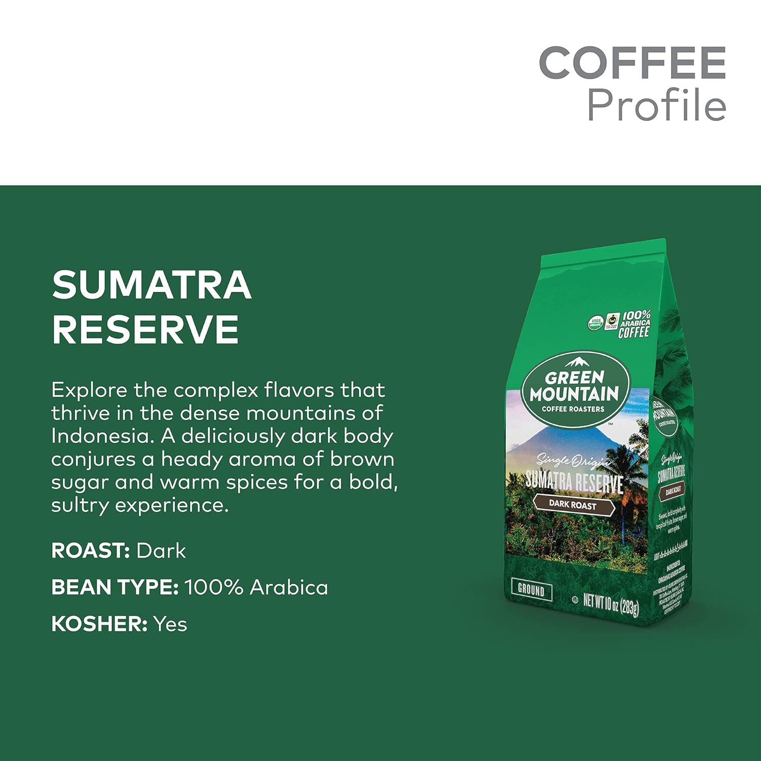 Green Mountain Coffee Roasters, Fair Trade Certified™ Organic, Sumatra Reserve, Ground Coffee, Dark Roast, Bagged 10oz. : Grocery & Gourmet Food