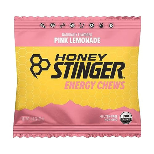 Honey Stinger Organic Pink Lemonade Energy Chew | Gluten Free & Caffeine Free | For Exercise, Running And Performance | Sports Nutrition For Home & Gym, Pre And Mid Workout | 12 Pack, 21.6 Ounce