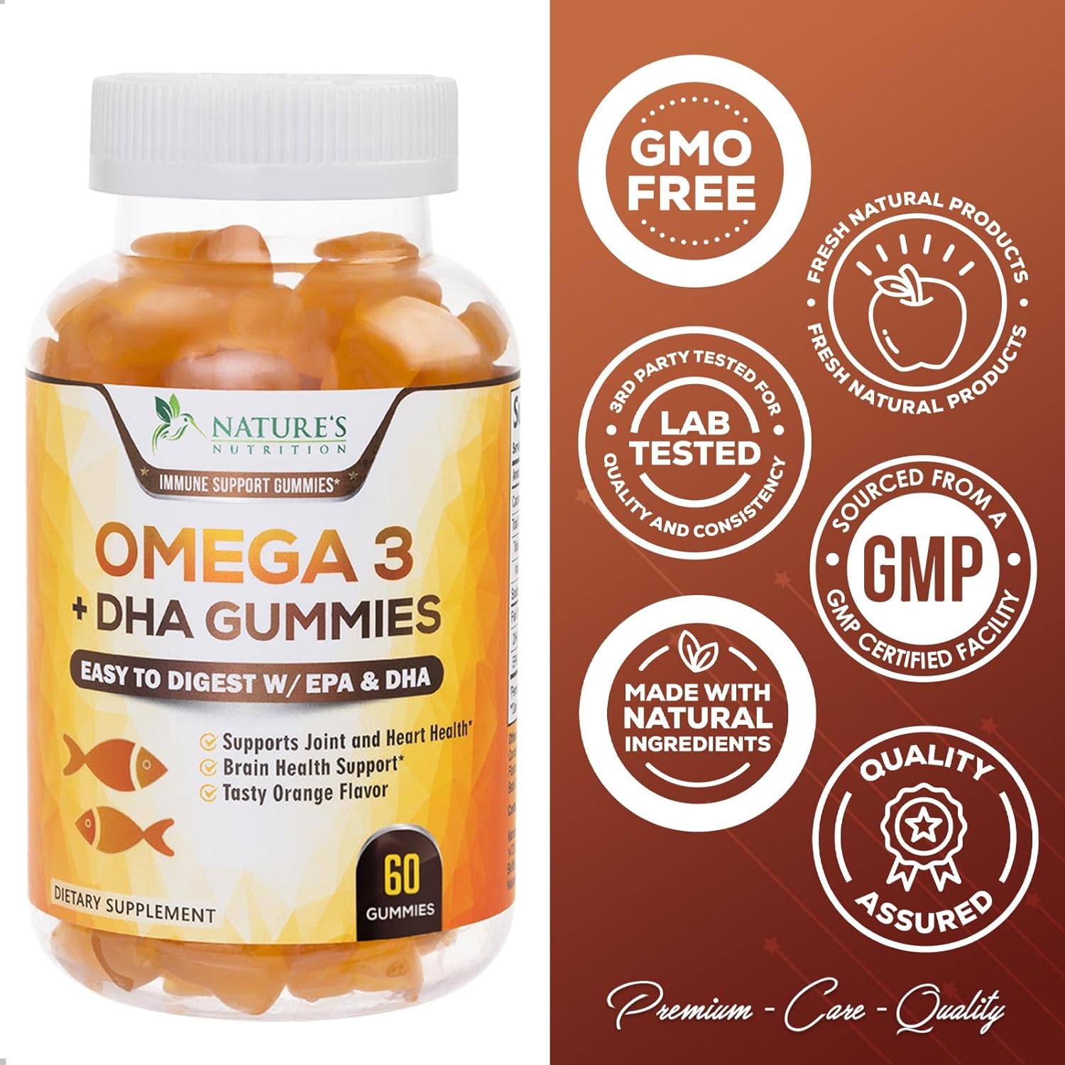 Omega 3 Fish Oil Gummies, Heart Healthy Omega 3 Supplement with High A