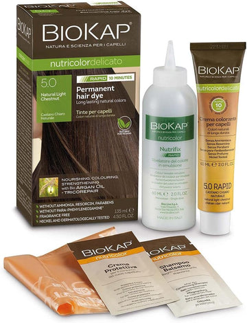 Biokap Natural Light Chestnut 5.0 Rapid Hair Dye 135 Ml - Works In Just 10 Mins, Permanent, Vegan & Natural Nourishing Formula Suitable For Sensitive Skin