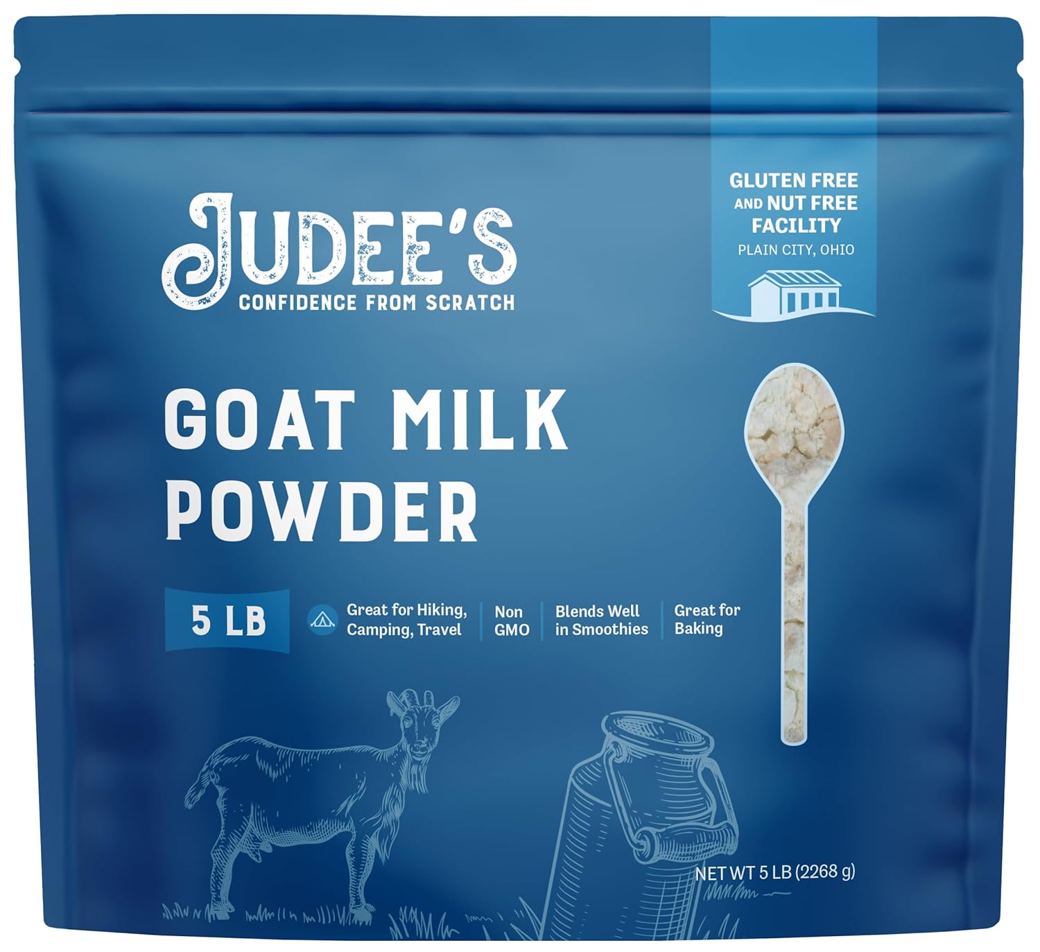 Judee’s Goat Milk Powder 5 lb - Blends Well in Smoothies and Great for Baking - Convenient for Travel, Hiking, and Camping - Non-GMO, Gluten-Free and Nut-Free