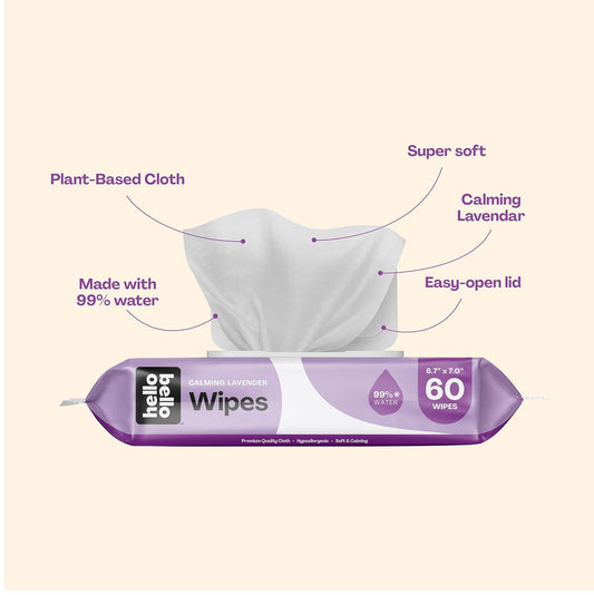 Hello Bello Extra Gentle Lavender Scented Baby Wipes - Made With 99% Water And Aloe For Babies And Kids - 60 Count (Pack Of 18) Total 1080 Count