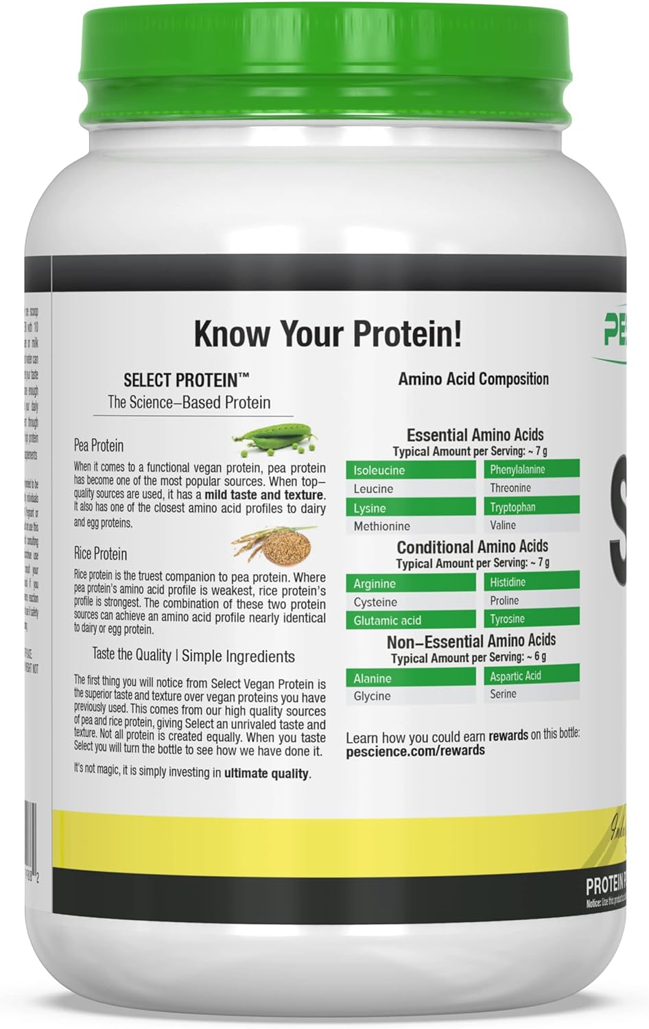 PEScience Select Vegan Plant Based Protein Powder, Chocolate, 27 Serving, Pea and Brown Rice Blend : Health & Household
