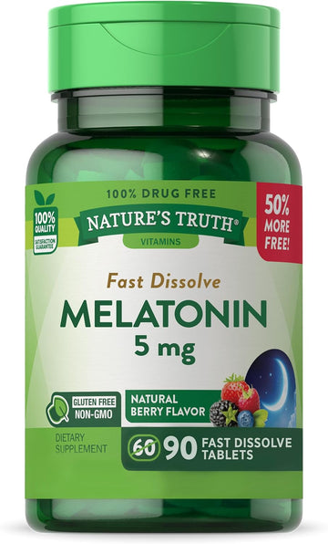 Melatonin 5 Mg | 90 Fast Dissolve Tablets | Natural Berry Flavor | Vegetarian, Non-Gmo & Gluten Free Supplement | By Nature'S Truth