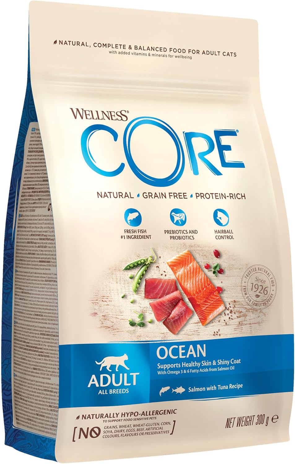 Wellness CORE Adult Ocean, Dry Cat Food, Cat Food Dry For Healthy Skin And Shiny Coat, Grain Free, High Fish Content, Salmon & Tuna, 300 G?10714