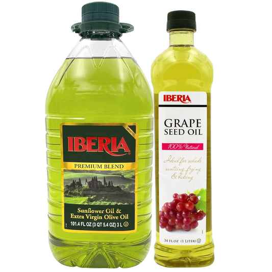 Iberia Sunflower & Extra Virgin Olive Oil Blend, 3 Liter + Iberia All Natural Grapeseed Oil, 34 fl. oz. : Grocery & Gourmet Food