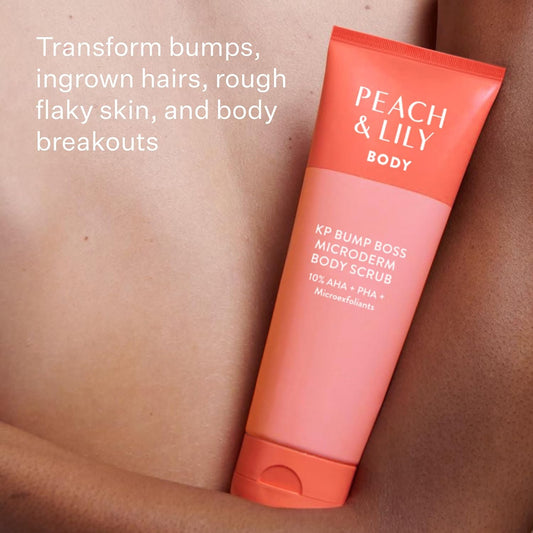 Peach & Lily Kp Bump Boss Microderm Body Scrub | 10% Aha (7% Glycolic Acid + 3% Lactic Acid) | Smooth, Silky-Soft And Radiant Skin | Clean, Non-Toxic, Cruelty-Free | 8.11 Oz
