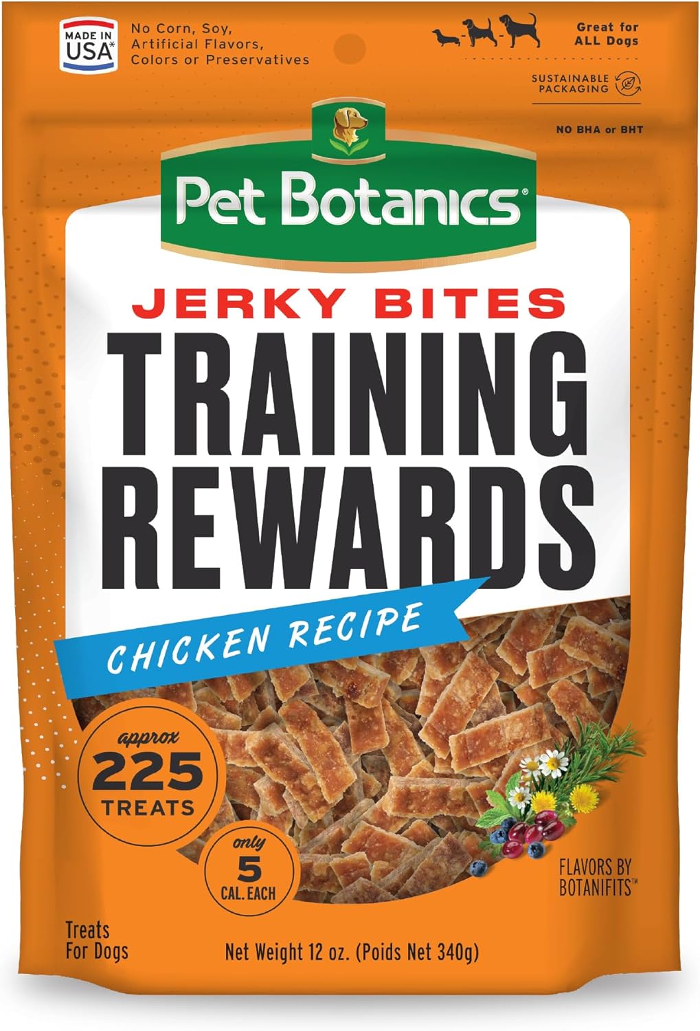 Pet Botanics 12 Oz. Pouch Training Rewards Jerky Bites, Chicken Recipe, With 225 Treats Per Bag, The Choice Of Top Trainers