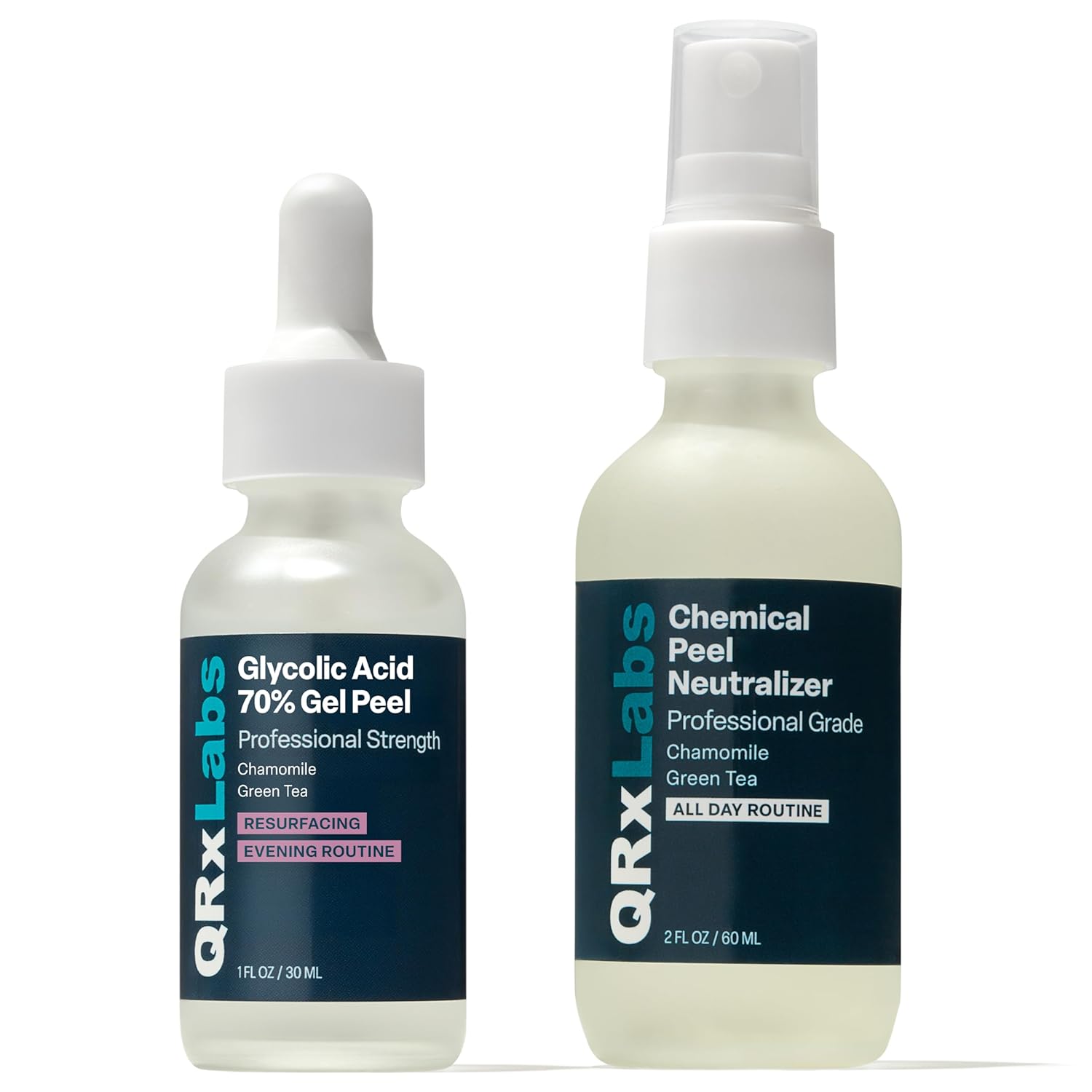 Qrxlabs 70% Glycolic Acid Gel Peel & Neutralizer Set - Professional-Grade Skincare For Acne, Wrinkles, Collagen Boost - 1 Fl Oz & 2 Fl Oz Bottles : Beauty & Personal Care