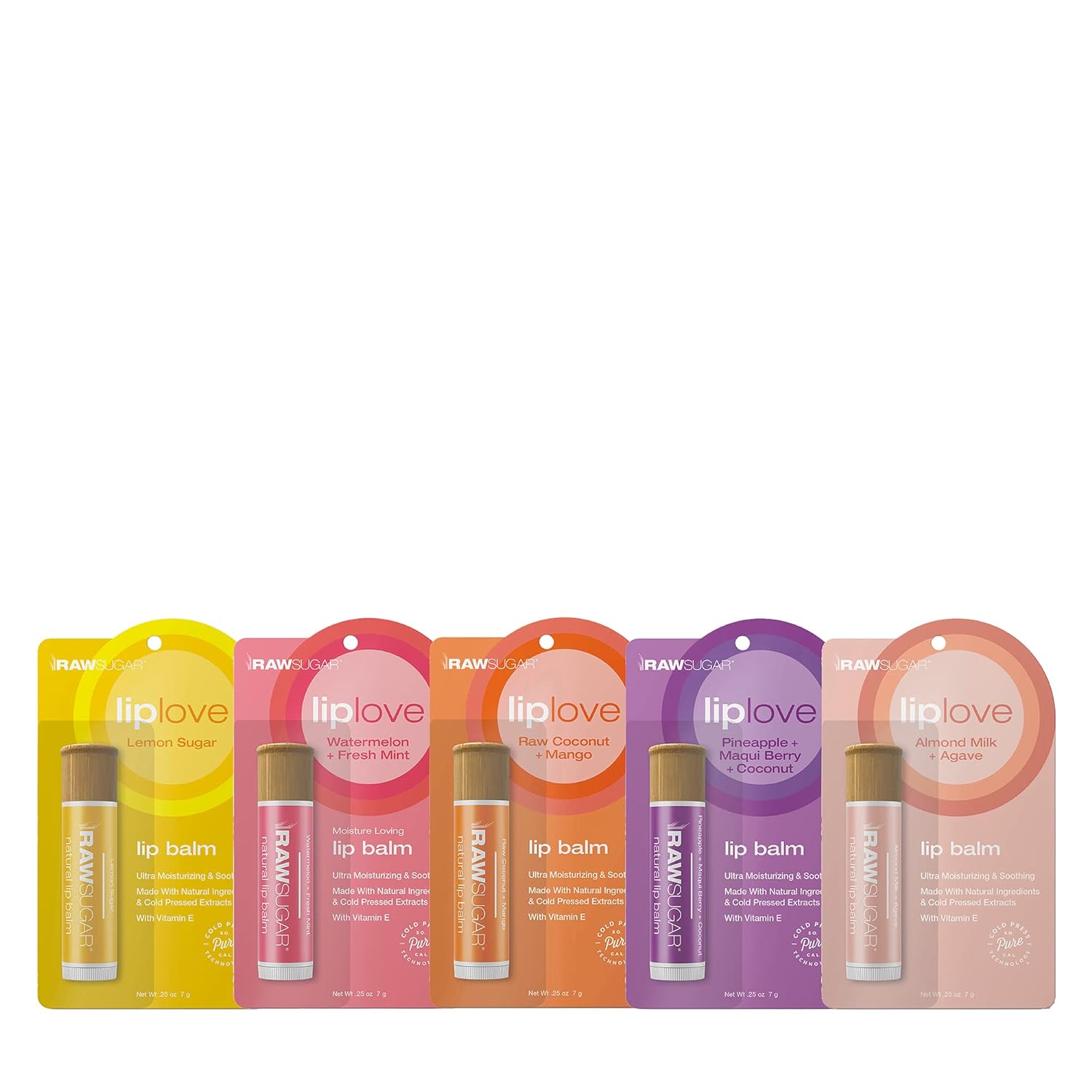 Raw Sugar Lip Love Bundle - Lip Balm Made With Safflower Seed Oil, Beeswax, Shea Butter & Coconut Oil To Restore Dry, Chapped Lips, Clean Ingredients (Pack Of 5)