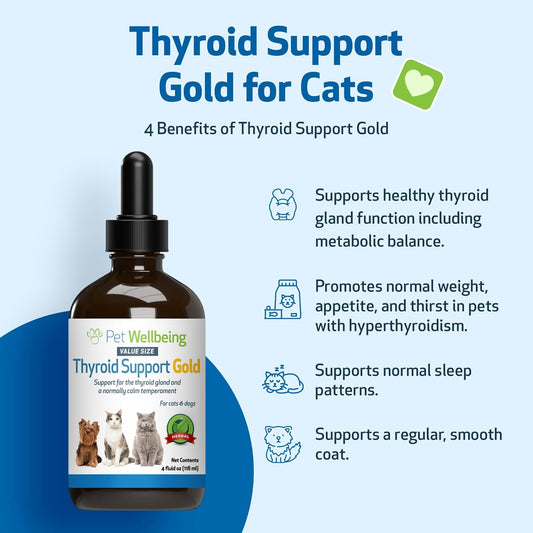Pet Wellbeing Thyroid Support Gold For Cats - Vet-Formulated - Supports Overactive Thyroid In Felines - Natural Herbal Supplement 4 Fl Oz (118 Ml)