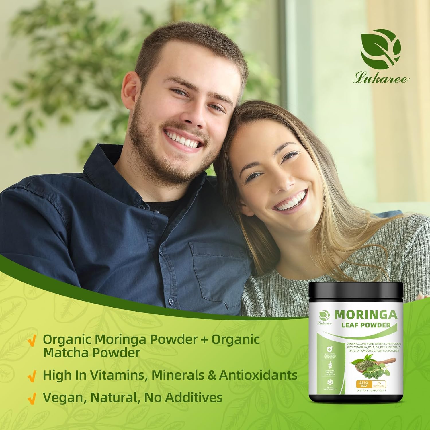 Organic Moringa Powder & Matcha Powder, Multi-Green Superfoods With Green Tea Resveratrol - Energy And Digestive Support, Rich In Antioxidants And Vitamin A D3 E B6 B12 Calcium, Non-Gmo, Vegan, 16 Oz : Health & Household