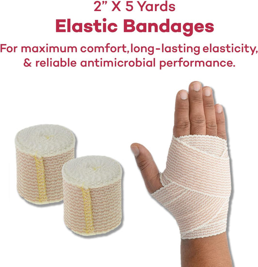 Dealmed 2" Elastic Bandage Wrap With Self-Closure – 2 Elastic Bandages, 5 Yards Stretched Compression Bandage Wrap, Wound Care Product For First Aid Kit And Medical Facilities