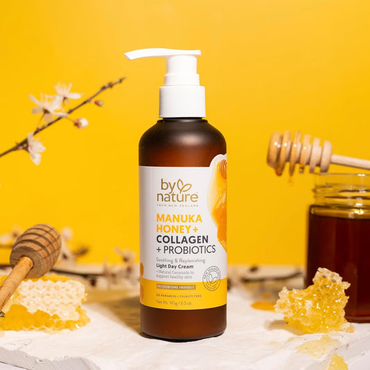 By Nature Manuka Honey + Collagen + Probiotics Day Cream - Nourishing Formula To Soothen Your Skin - Skincare From New Zealand - 6.5 Oz