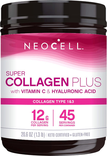 Neocell Super Collagen Powder, Collagen Plus Includes Vitamin C & Hyaluronic Acid, Promotes Healthy Hair, Beautiful Skin, & Nail Support, Collagen Type 1 & 3, 12G Collagen Per Serving, 20.6 Oz