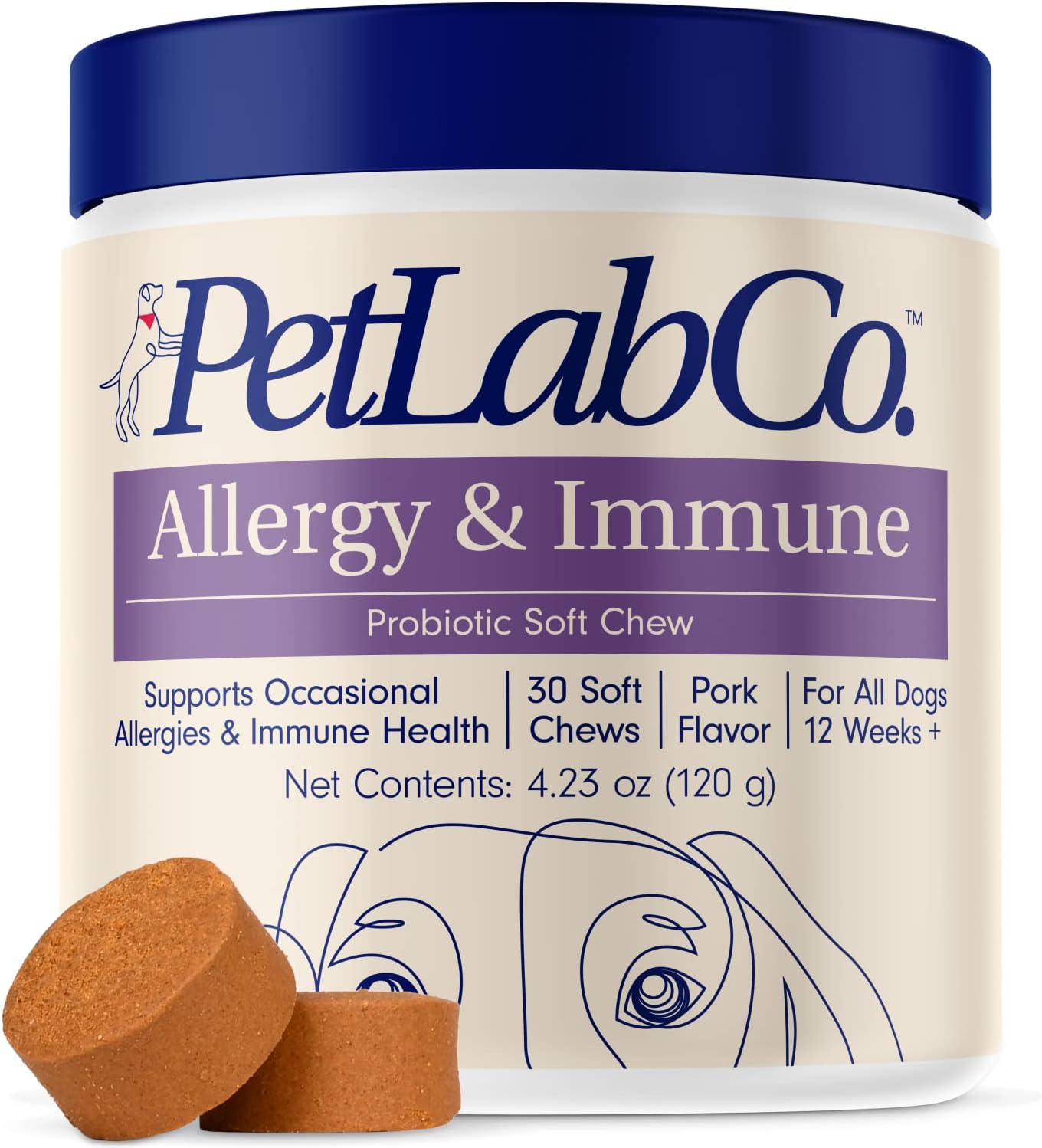 PetLab Co. Allergy & Immune Probiotics for Dogs, Support Seasonal Allergies, Gut & Digestive Health - Pork Flavor - 30 Soft Chews