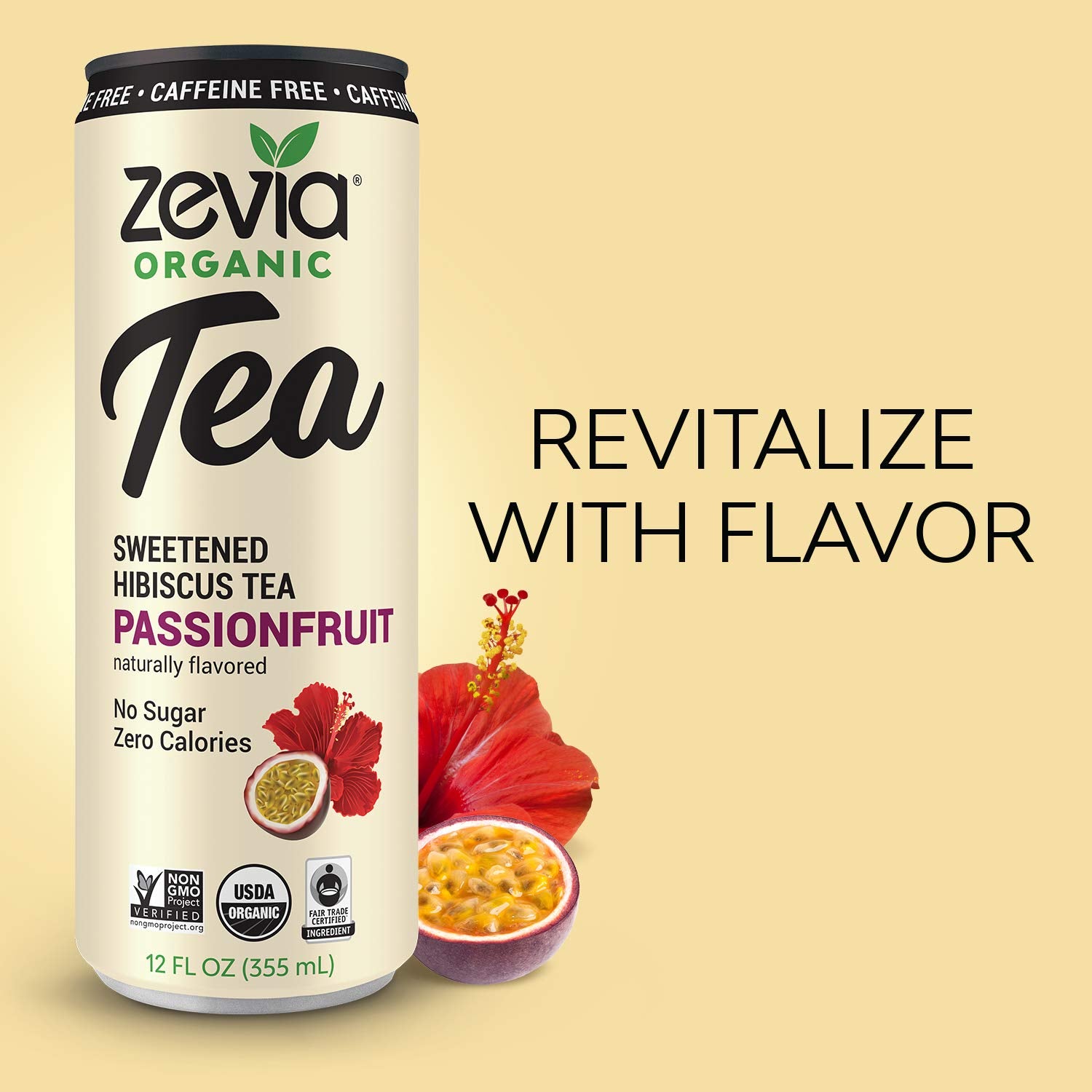 Zevia Zero Sugar Tea, Hibiscus Tea With Passionfruit Caffeine Free, 12 Oz Cans (12-Pack) – Naturally Sweetened, Zero Calorie Sugar Free - Non-Gmo Project Verified, Gluten-Free, Vegan