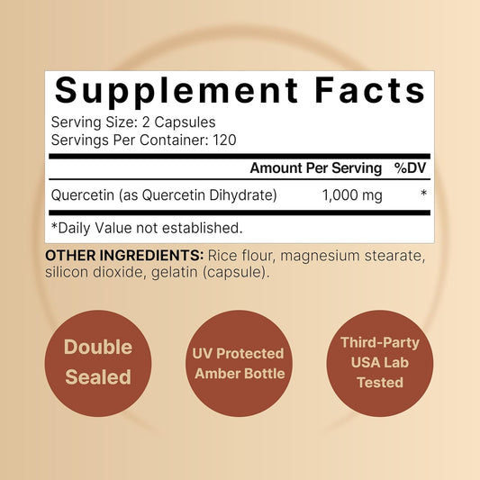 NatureBell Quercetin 1000mg Per Serving | 240 Capsules, Ultra Strength Quercetin Supplement | Bioflavonoids for Healthy Immune Support, Third Party Tested, Non-GMO & No Gluten