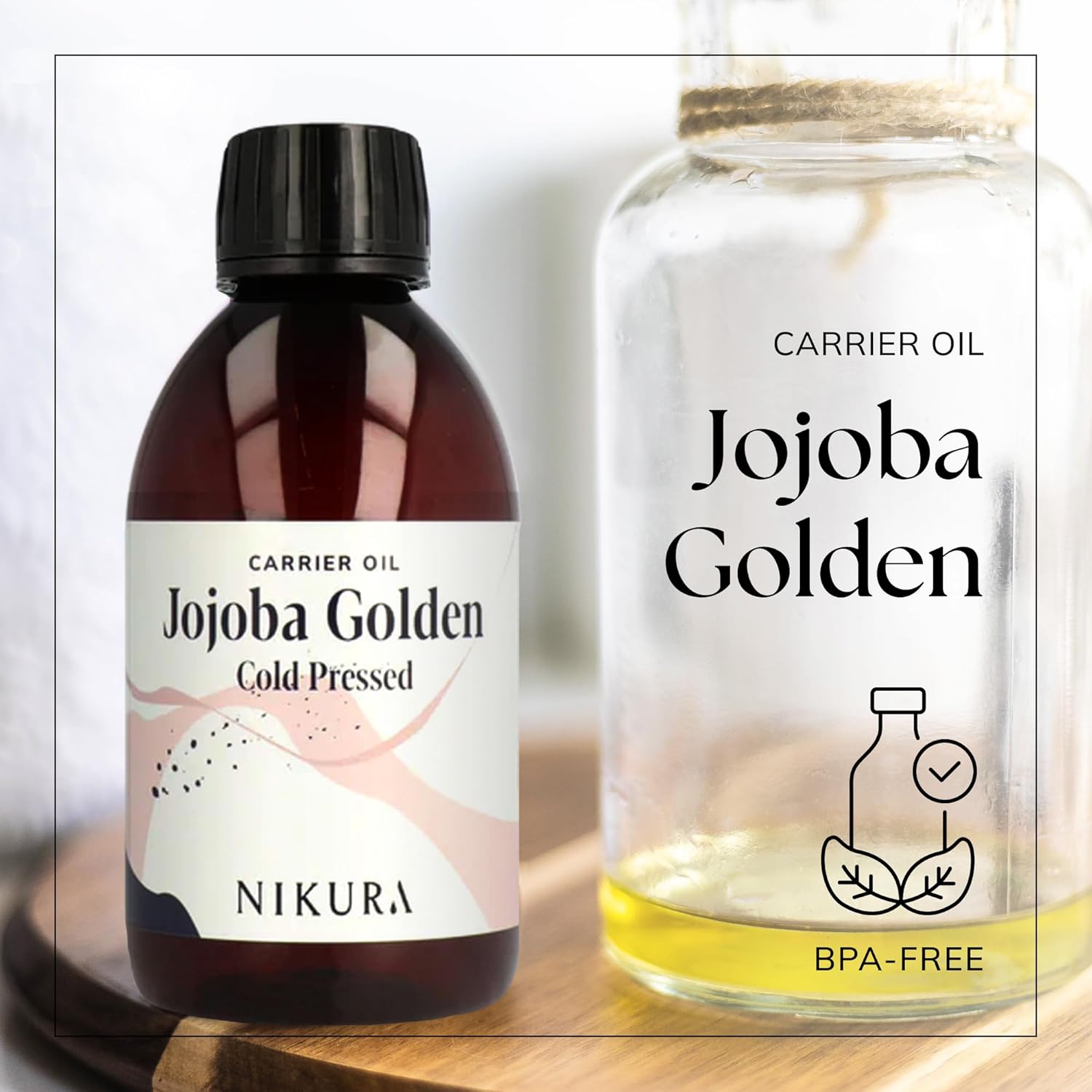 Nikura Jojoba Oil Golden - 250ml | For Skin, Hair Growth, Face, Body, Scalp, Eyelashes & Nails | Moisturising & Hydrating | For Essential Oils | Natural, Vegan & UK | BPA Free : Amazon.co.uk: Health & Personal Care