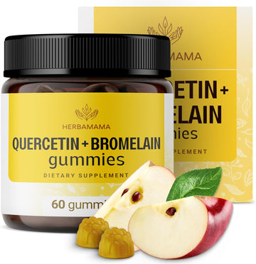 Herbamama Quercetin With Bromelain Gummies - 800 Mg Bromelain And Quercetin Immune Support Supplement - Vegan, Gelatin-Free, Non-Gmo - 60 Apple-Flavored Immune Defense Chews