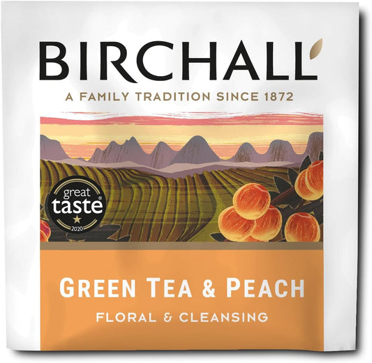 Birchall Tea | Green Tea & Peach | Green Tea Infusion | 1 Pack Of 25 Enveloped Plant-Based Tea Bags
