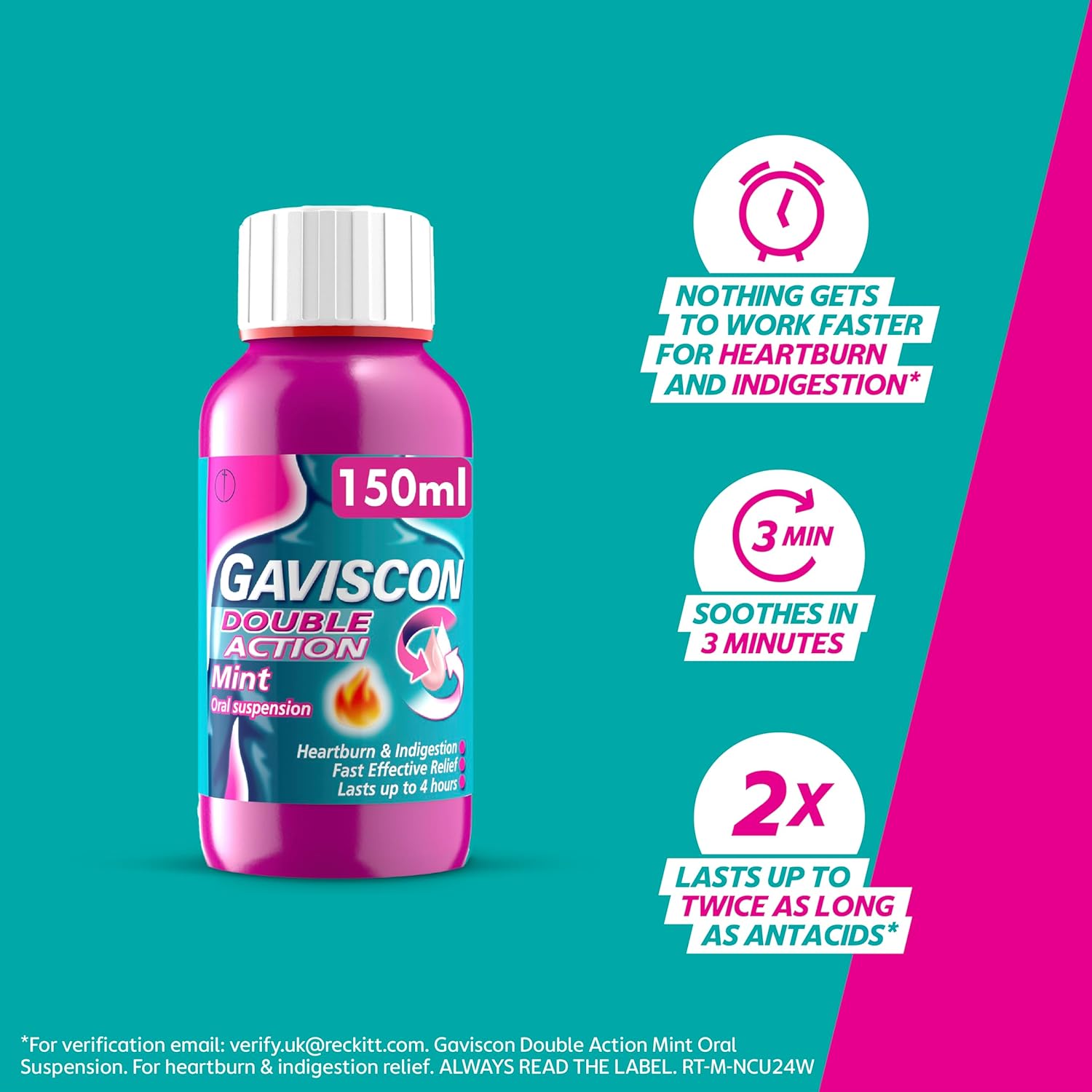 Gaviscon Double Action Mint Liquid 150 ml - Fast-Acting Heartburn, Indigestion, Acid Reflux Relief, Long-Lasting Antacid for Digestion & Nausea : Amazon.co.uk: Grocery