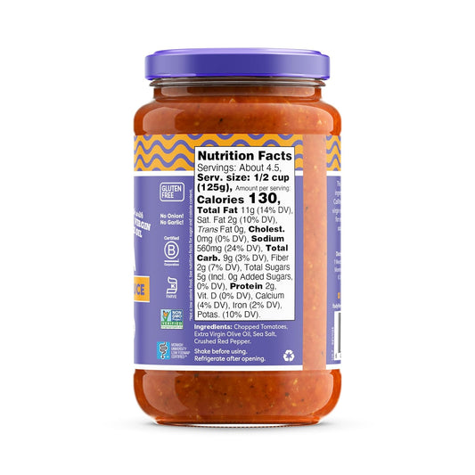 Fody Foods Spicy Marinara Pasta Sauce, 19.4 Oz, Garlic And Onion Free, Low Fodmap Certified, Gut & Ibs Friendly, Vegan, Non-Gmo, Gluten Free, Kosher