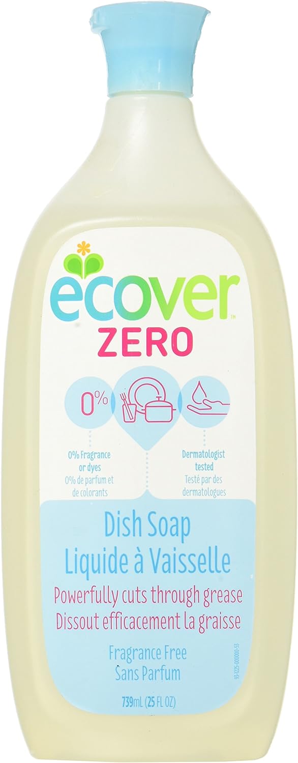 Ecover Natural Plant-Based Liquid Dish Soap, Fragrance Free, 25 Ounce