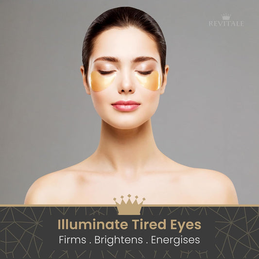 Revitale 24K Gold Under Eye Collagen Patches, Reduce Puffy Eyes & Dark Circles, Illuminate Tired Eye Masks - Firms, Brightens, Energises (Packets - 10 Pair)