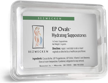 Bezwecken E.P. Ovals – 16 Oval Suppositories - Professionally Formulated To Alleviate Vaginal Dryness In Menopausal Women - Unique Blend Of Progesterone & Estriol - Natural Vaginal Lubrication