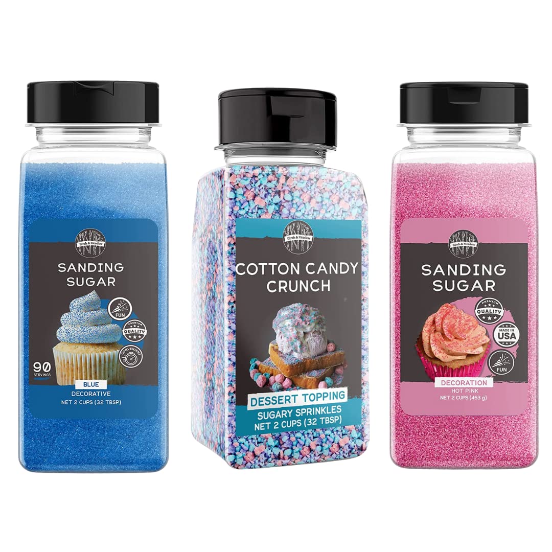 Birch & Meadow Cotton Candy Crunch, Pink and Blue Sanding Sugar Bundle, Ice Cream Topping, Fesitve, Fun