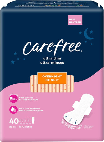 Carefree Ultra Thin Pads, Overnight Pads With Wings, 40ct