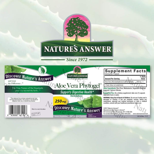 Nature's Answer's Aloe Vera Phytogel | Supports Digestive Health | Vegan, Non-GMO | Veggie Capsules 90Ct