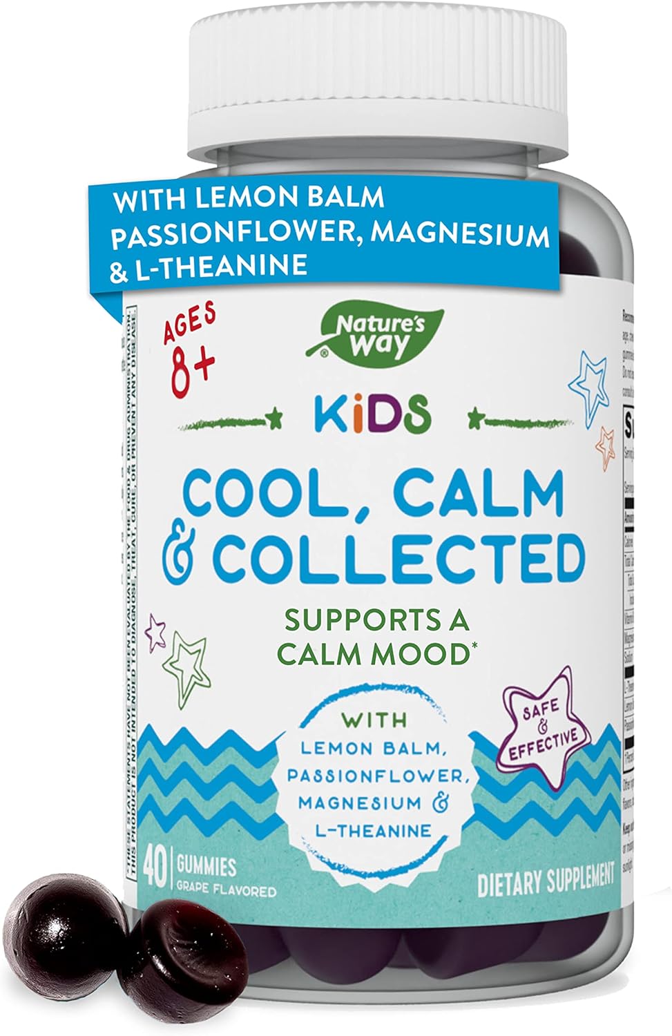 Nature'S Way Kids Cool, Calm & Collected, Ages 8+, Grape Avored, 40 Vegetarian Gummies
