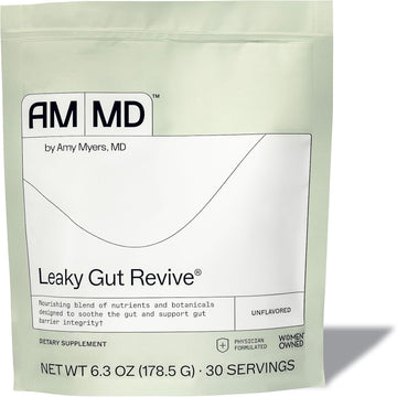Amy Myers Md Leaky Gut Revive Powder For Leaky Gut Repair -L Glutamine, Slippery Elm -Supports Constipation, Diarrhea, Bloating, Heartburn, Sibo -Licorice & Marshmallow Root - Unflavoured-6.30 Oz