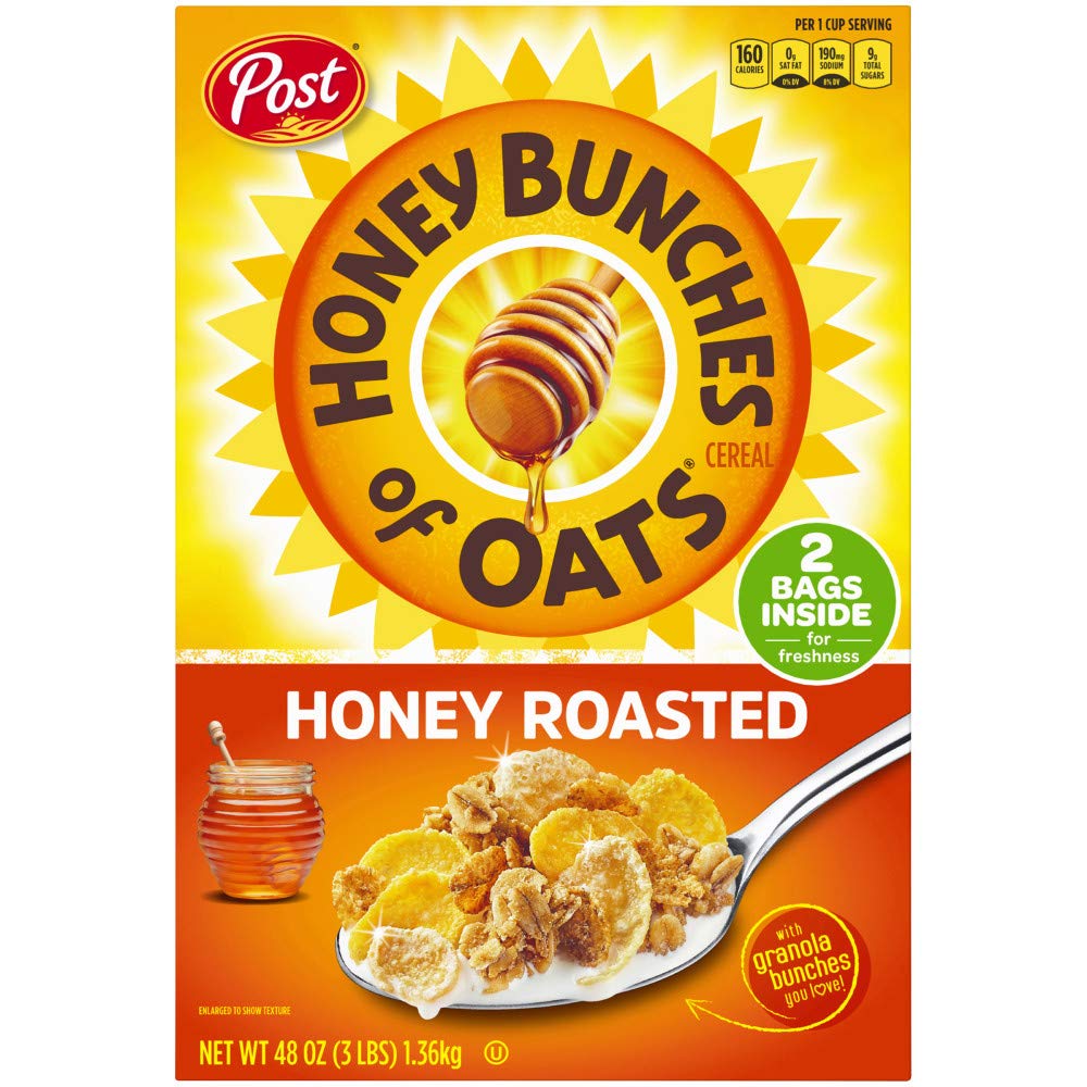 Honey Bunches of Oats Honey Roasted, Heart Healthy, Low Fat, made with Whole Grain Cereal, Pack of 4