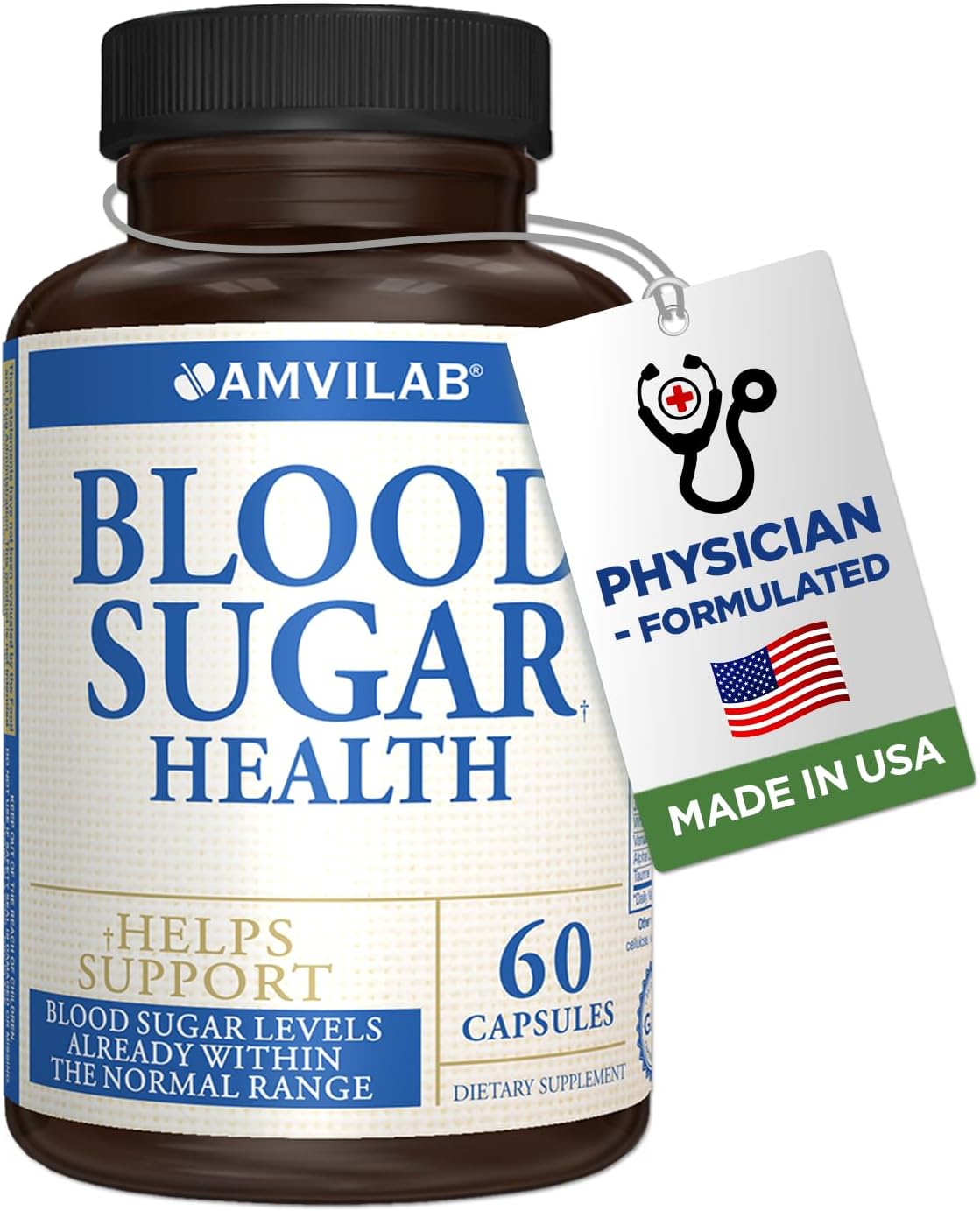 Blood Sugar Health Natural 20 Herbs And Vitamins With Cinnamon, Alpha Lipoic Acid To Support Health, Non-Gmo, For Men Women, Supports Healthy Energy Levels - 60 Herbal Pills - 30 Day Supply