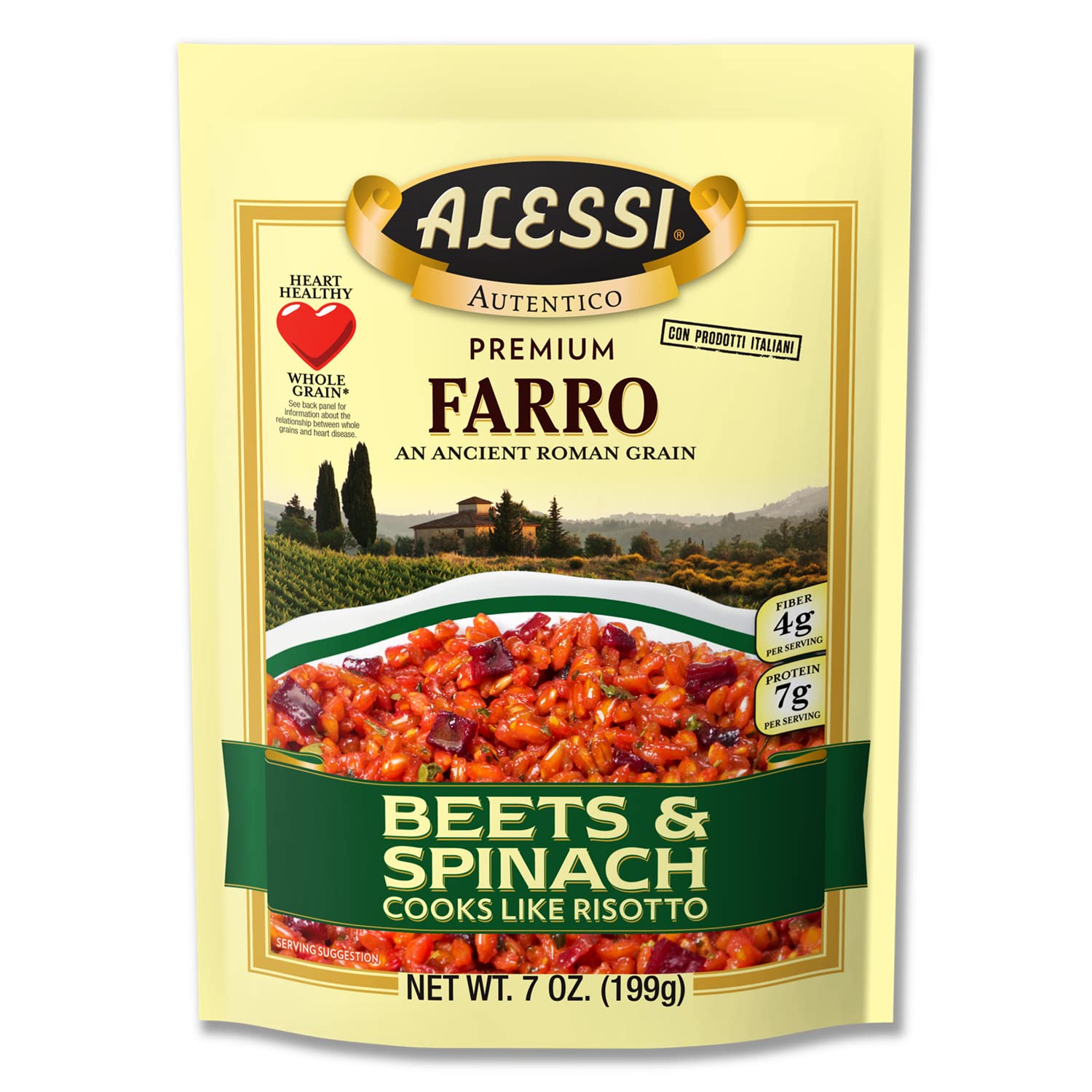 Alessi Autentico, Premium Seasoned Roman Grain Farro, Cooks Like Risotto, Heart Healthy, Easy to Prepare, 7oz (Beets & Spinach, Pack of 6)