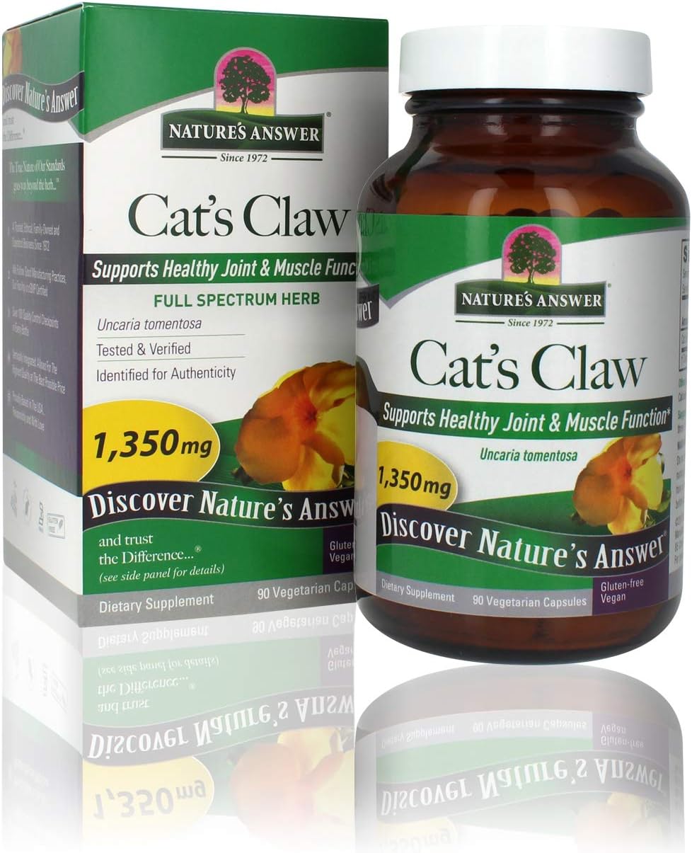Nature'S Answer Cat'S Claw Inner Bark 1350Mg 90-Capsules | Full Spectrum Herb | Supports Joint & Muscle Function | Gluten-Free, Vegan/Vegetarian & Kosher Certified | Single Count