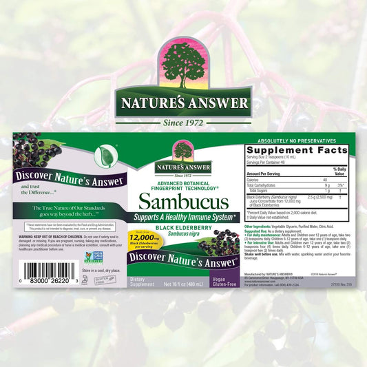 Nature'S Answer Alcohol-Free Sambucus Dietary Supplement 16Oz Liquid | Daily Immune And Antioxidant Support | Made In The Usa | Gluten-Free & Vegan | Single Count