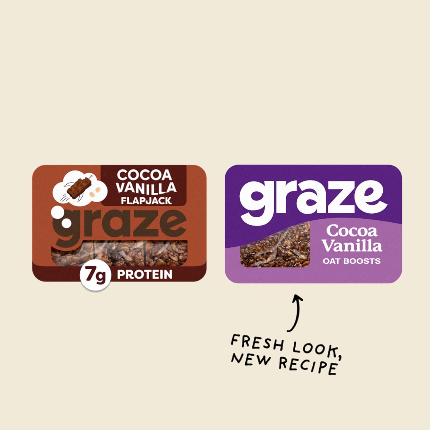 Graze Cocoa Vanilla Oat Flapjacks, Vegetarian Healthy Snacks, High in Fibre, 3 Bars per Punnet, Whole Oats & Natural Flavours - Packaging may vary - (18 x 50g Snacks) : Amazon.co.uk: Grocery