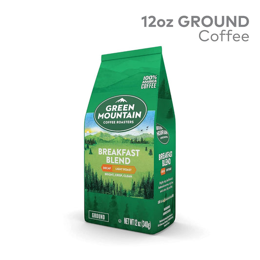 Green Mountain Coffee Roasters, Breakfast Blend Decaf, Ground Coffee, Decaffeinated, Light Roast, Bagged 12oz