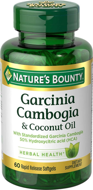 Nature's Bounty Garcinia Cambogia Pills and Coconut Oil Herbal Health Supplement, Hydroxy citric Acid, 60 Softgels